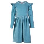 Welurowa sukienka z długim rękawem Niebieska