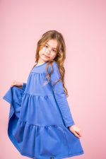 Sukienka marszczona Niebieska Basic - obrazek 4