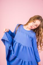 Sukienka marszczona Niebieska Basic - obrazek 5