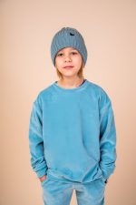 Bluza bez kaptura Welurowa Niebieska - obrazek 3