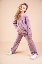 Bluza bez kaptura Welurowa Brudny róż - obrazek 3