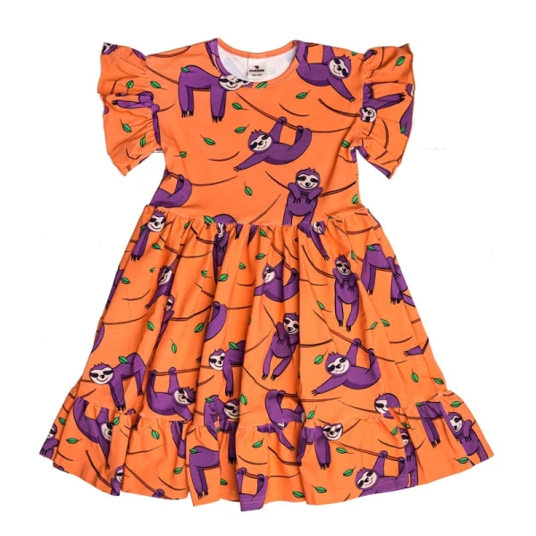 Sukienka z falbanami Pomarańczowy Leniwiec