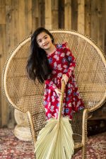 Red Flowers long sleeved dress - Image 2